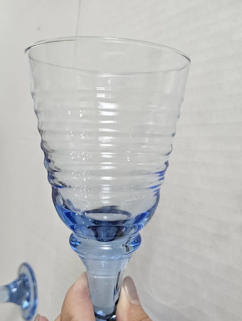 Vintage 90s Libbey Sirrus Ribbed Water Goblets Set 2 Icy Blue Stemware 7 Inches